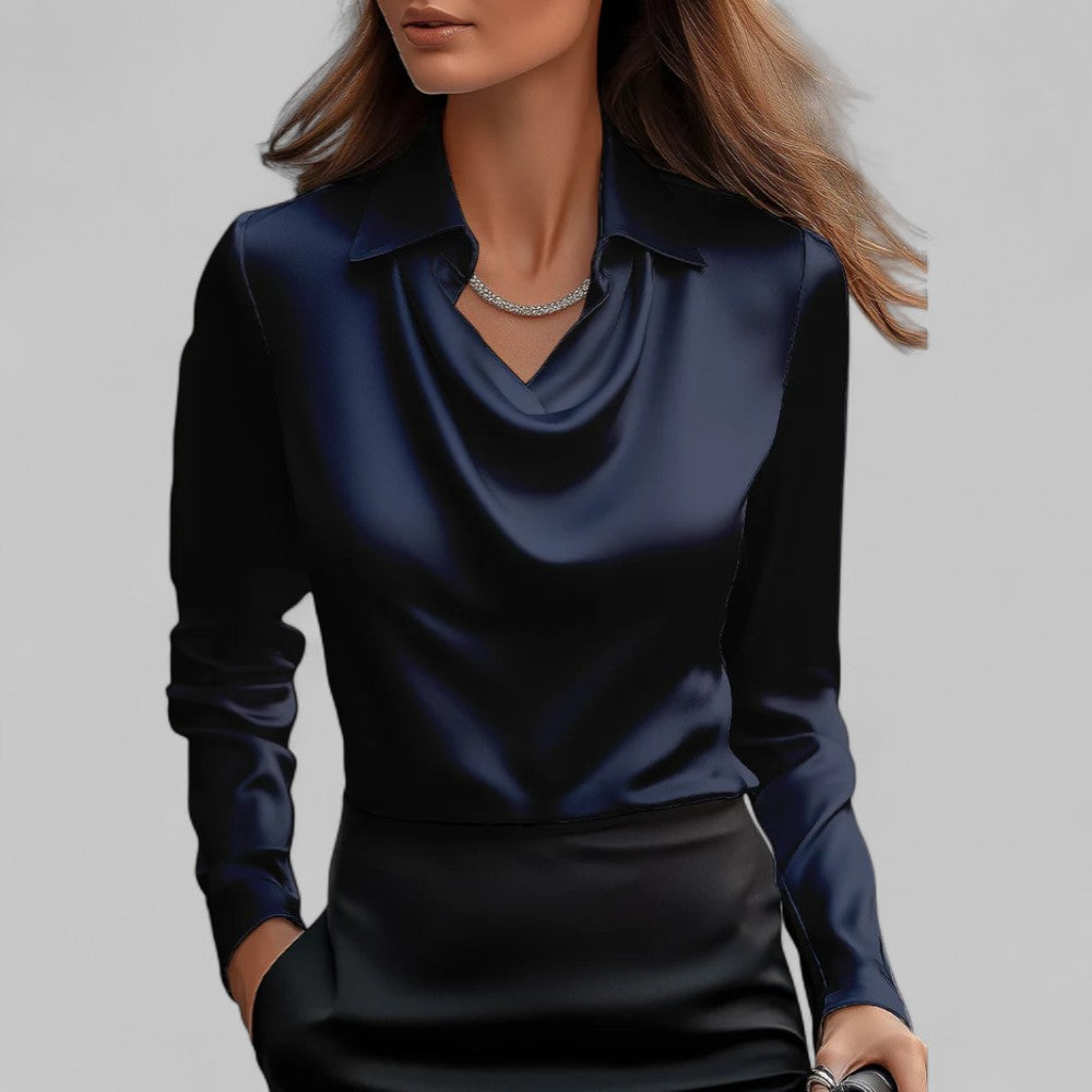 Women's Long Sleeve Top | Point Collar, Draped Neckline