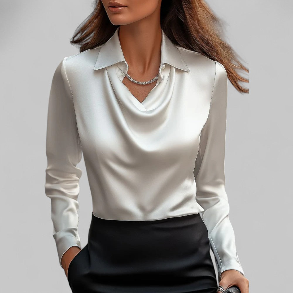 Women's Long Sleeve Top | Point Collar, Draped Neckline