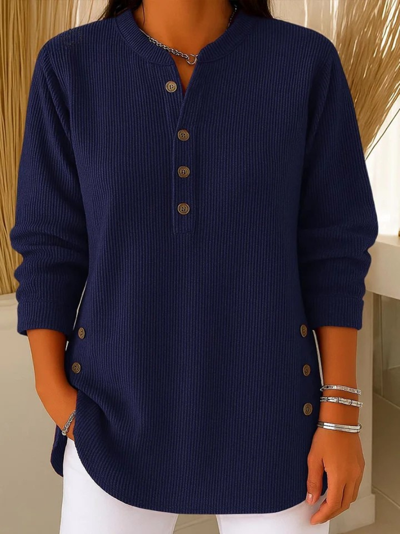 Women's Long Sleeve Top | Ribbed Button-Placket Henley