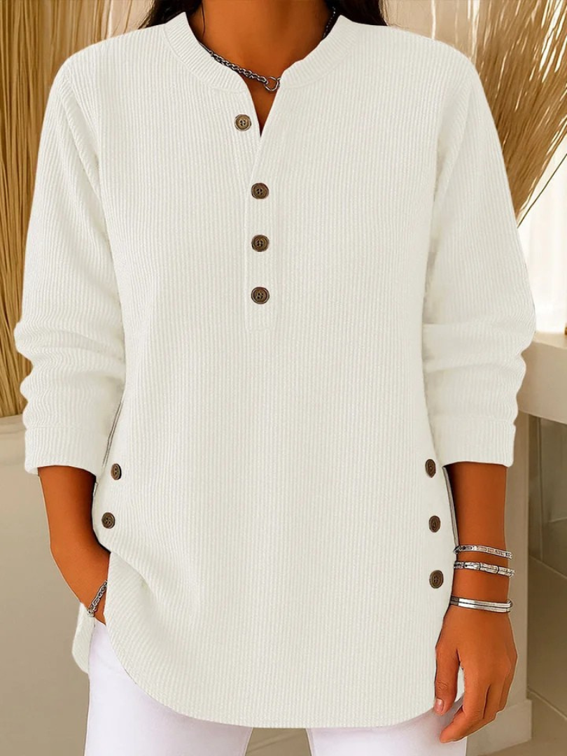 Women's Long Sleeve Top | Ribbed Button-Placket Henley