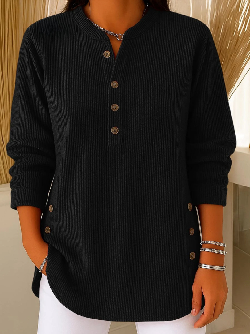 Women's Long Sleeve Top | Ribbed Button-Placket Henley