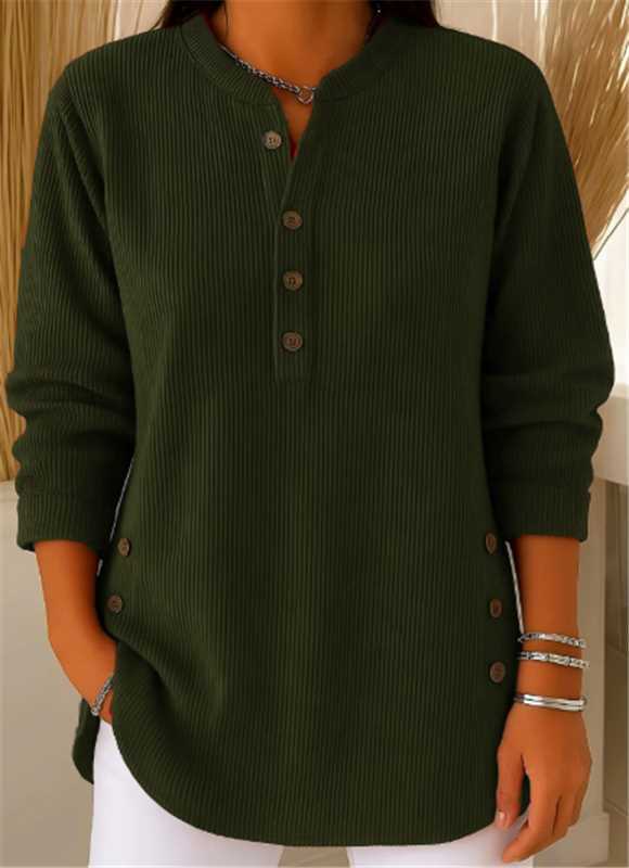 Women's Long Sleeve Top | Ribbed Button-Placket Henley