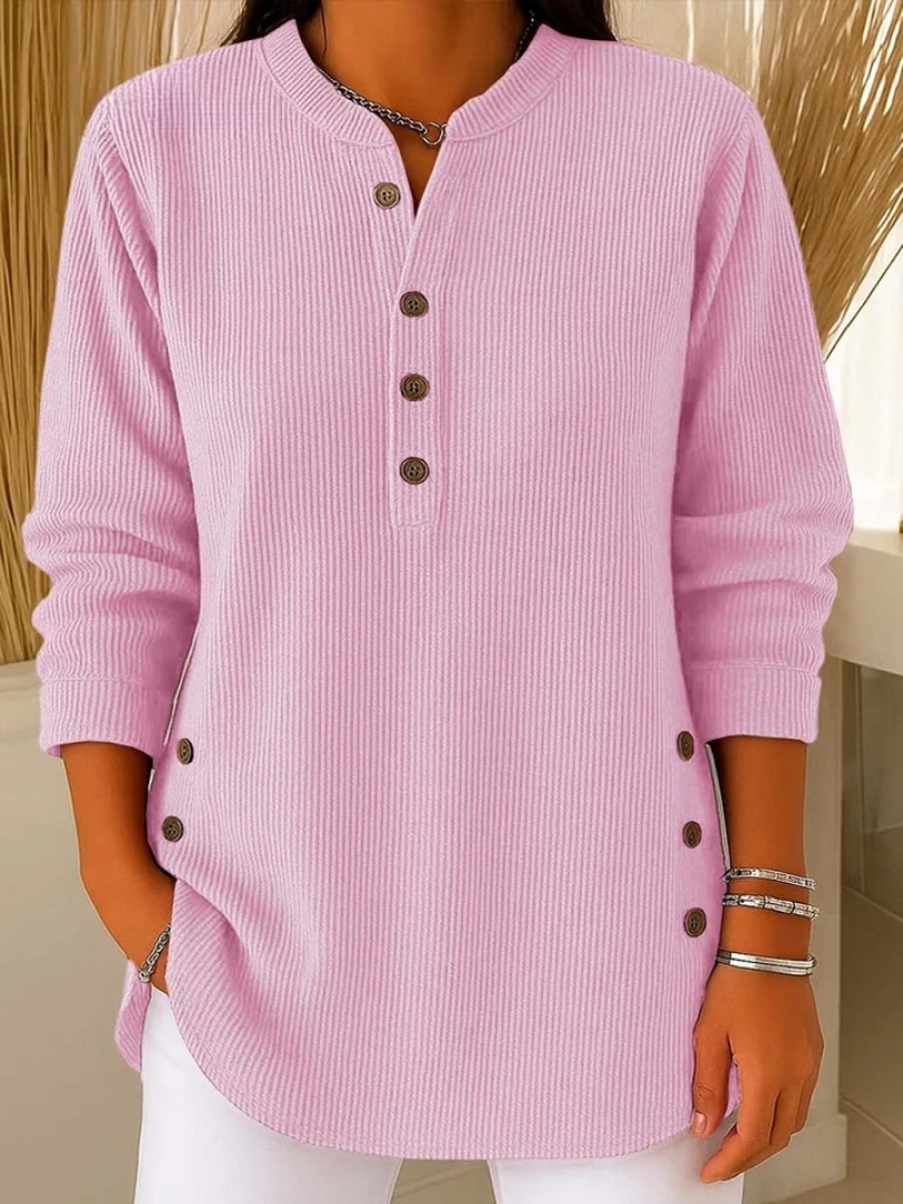 Women's Long Sleeve Top | Ribbed Button-Placket Henley