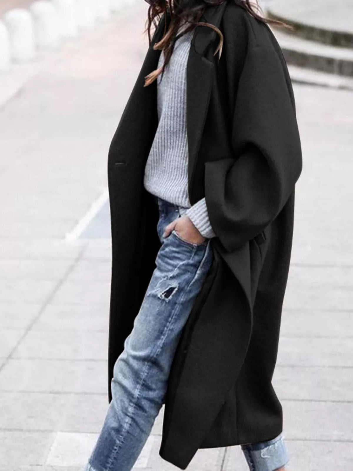 Women's Long Winter Coat | Oversized Fit & Wide Sleeves