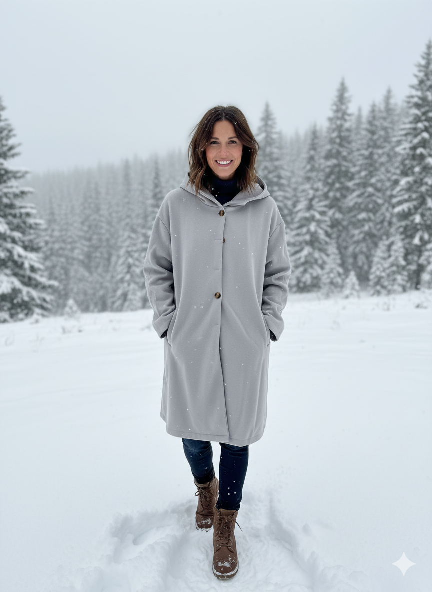 Women's Longline Winter Coat | Hooded & Notch Lapel