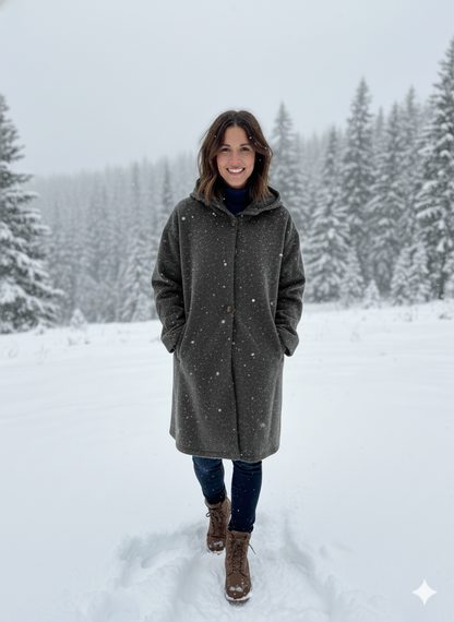 Women's Longline Winter Coat | Hooded & Notch Lapel