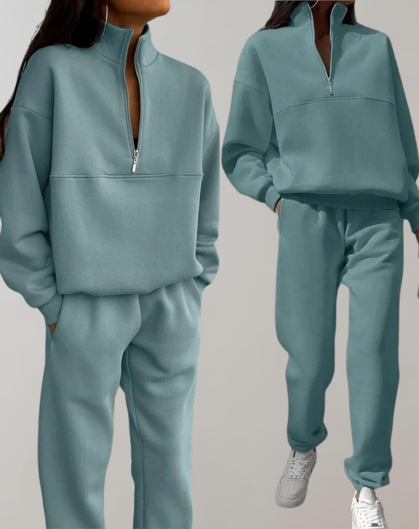 Women's Lounge Set | Quarter-Zip Top, Elastic Waist