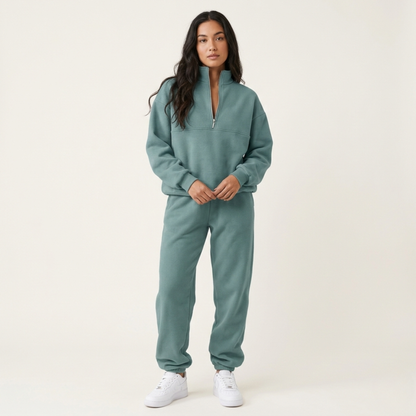 Women's Lounge Set | Quarter-Zip Top, Elastic Waist