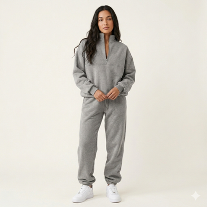 Women's Lounge Set | Quarter-Zip Top, Elastic Waist