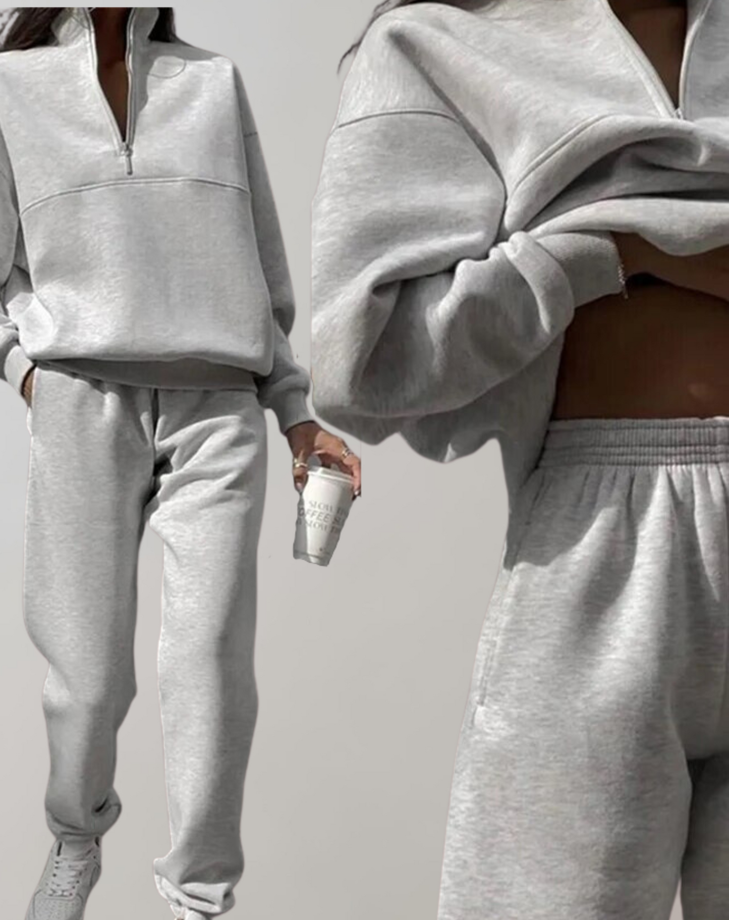 Women's Lounge Set | Quarter-Zip Top, Elastic Waist