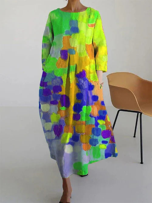 Women's Maxi Dress | Abstract Floral Print & Flowing Long Sleeve