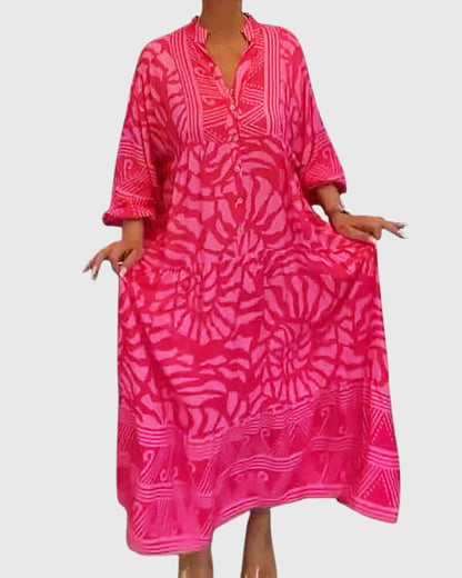 Women's Maxi Dress | Button-Front Print Kaftan