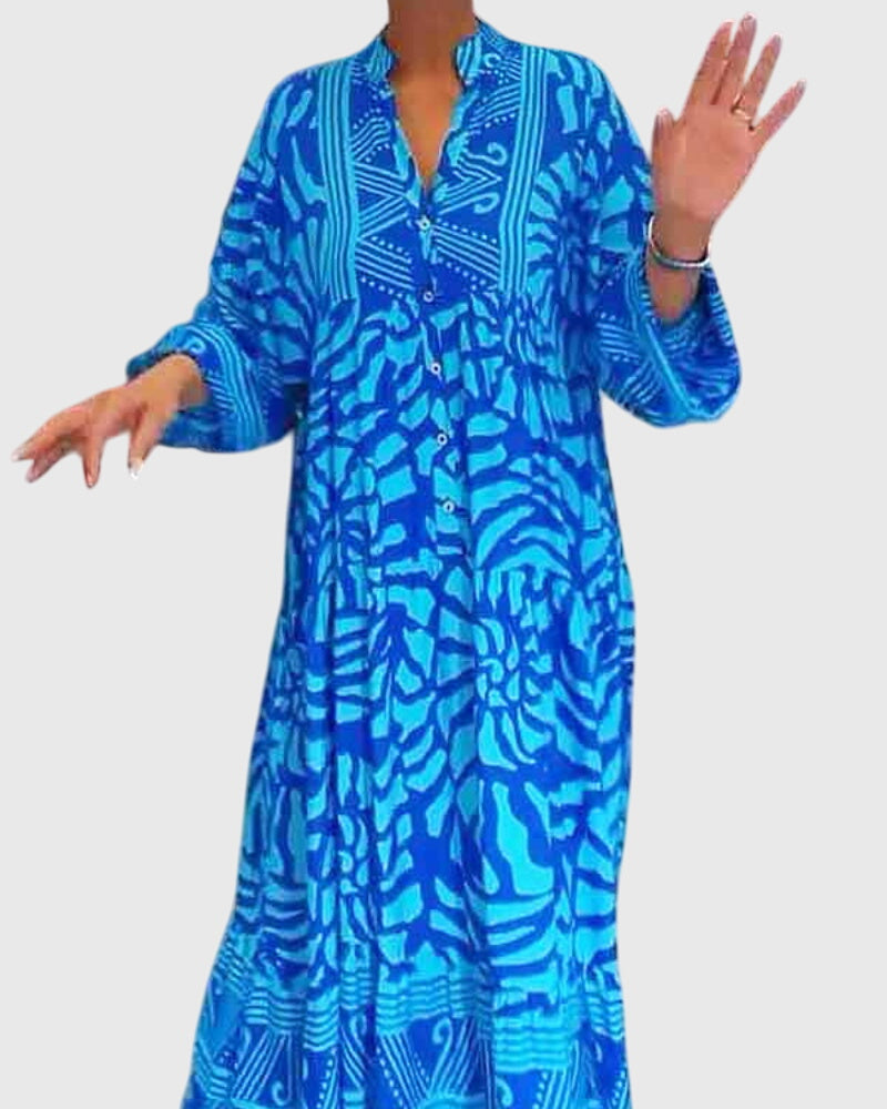 Women's Maxi Dress | Button-Front Print Kaftan