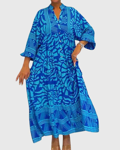 Women's Maxi Dress | Button-Front Print Kaftan