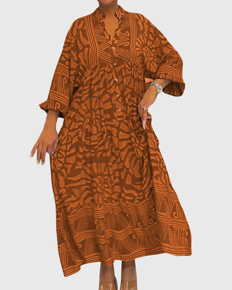 Women's Maxi Dress | Button-Front Print Kaftan