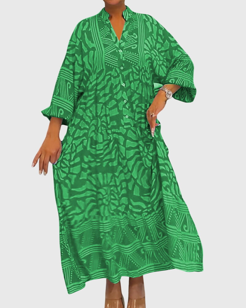 Women's Maxi Dress | Button-Front Print Kaftan