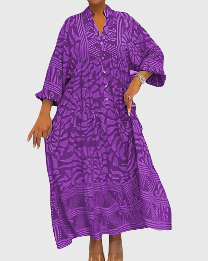 Women's Maxi Dress | Button-Front Print Kaftan