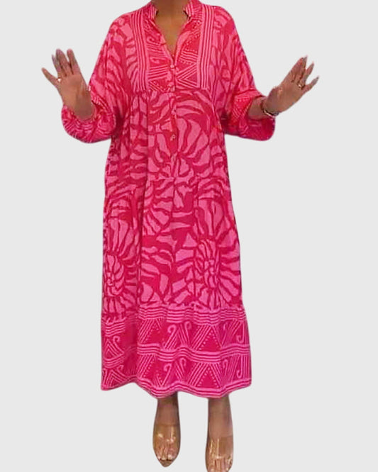 Women's Maxi Dress | Button-Front Print Kaftan