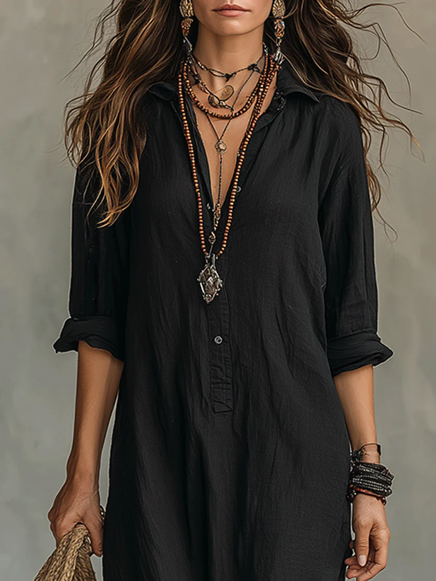 Women's Maxi Dress | Collared Placket, Front Split