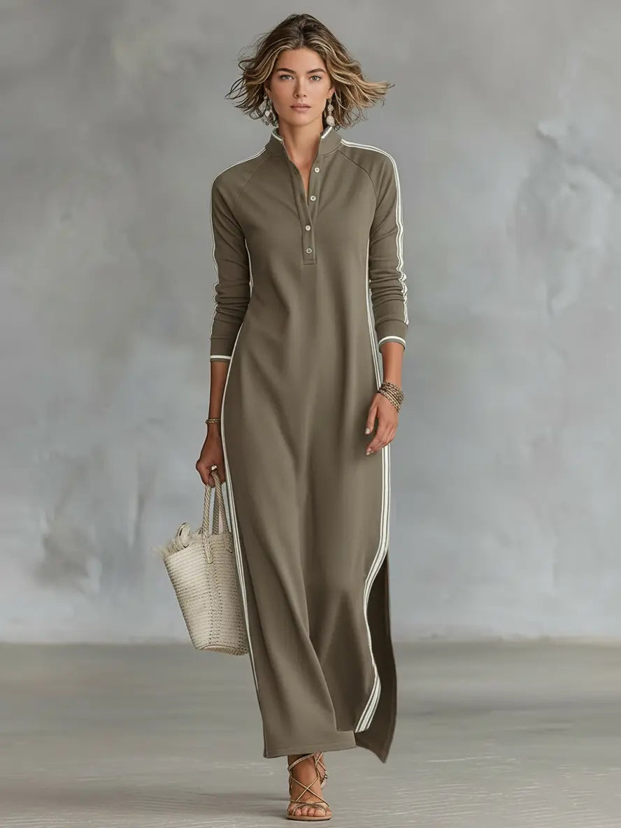 Women's Maxi Dress | Contrast Trim Stand Collar Design