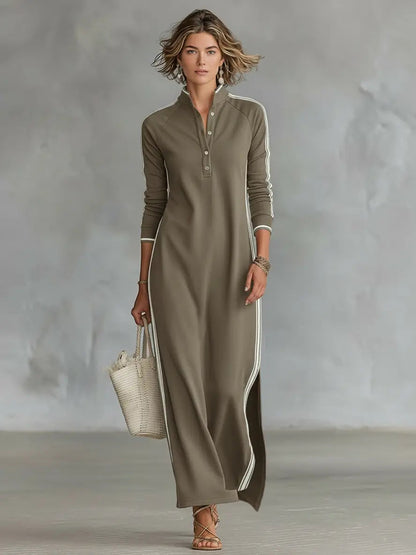 Women's Maxi Dress | Contrast Trim Stand Collar Design