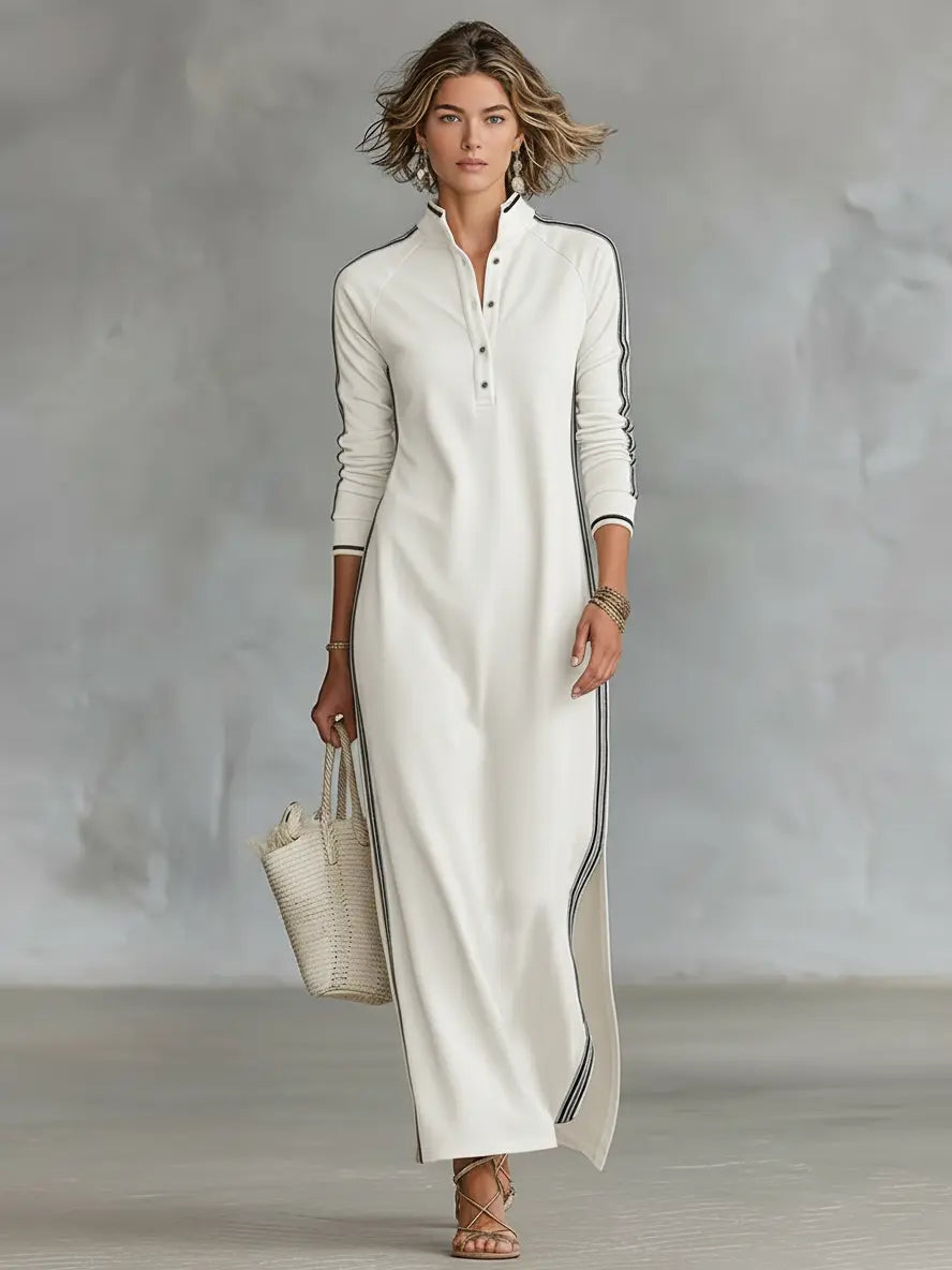 Women's Maxi Dress | Contrast Trim Stand Collar Design