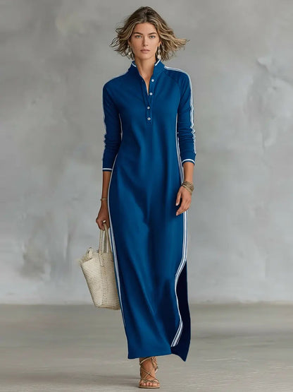 Women's Maxi Dress | Contrast Trim Stand Collar Design