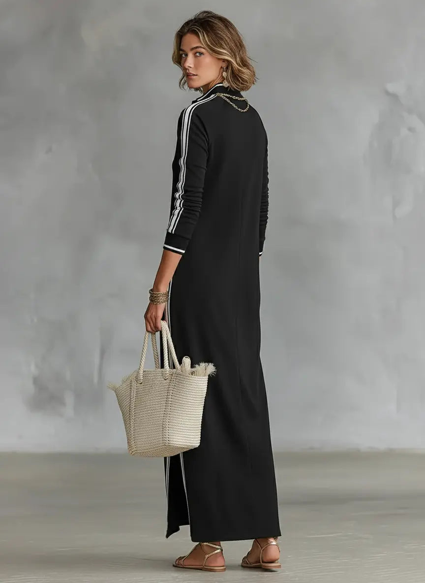 Women's Maxi Dress | Contrast Trim Stand Collar Design