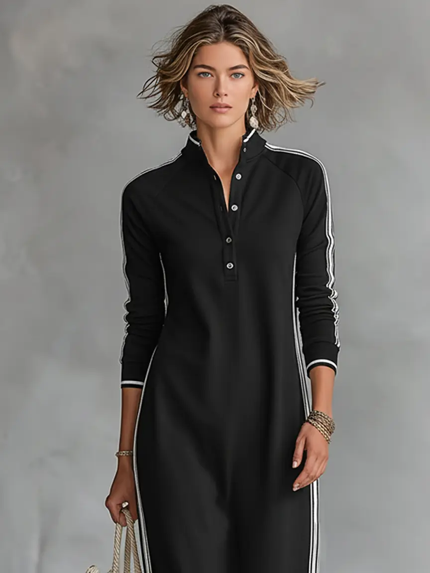 Women's Maxi Dress | Contrast Trim Stand Collar Design