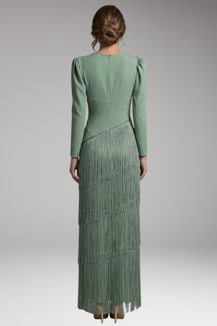 Women's Maxi Dress | Deep V With A Tiered Fringe Skirt
