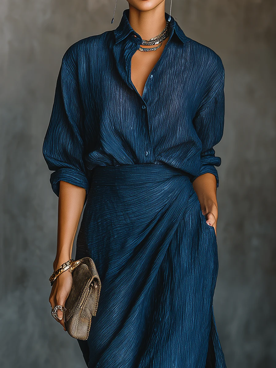 Women's Maxi Dress | Elegant Shirt Style & Flowing Skirt Set