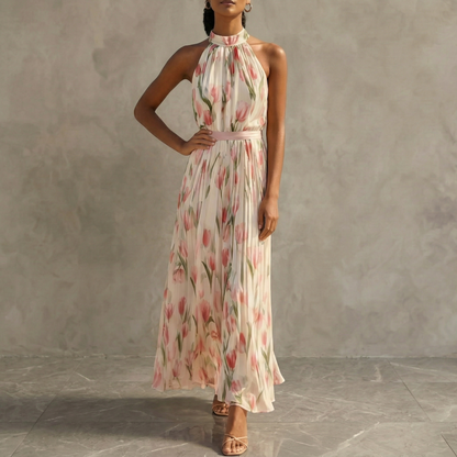 Women's Maxi Dress | Floral Halterneck Pleated Design