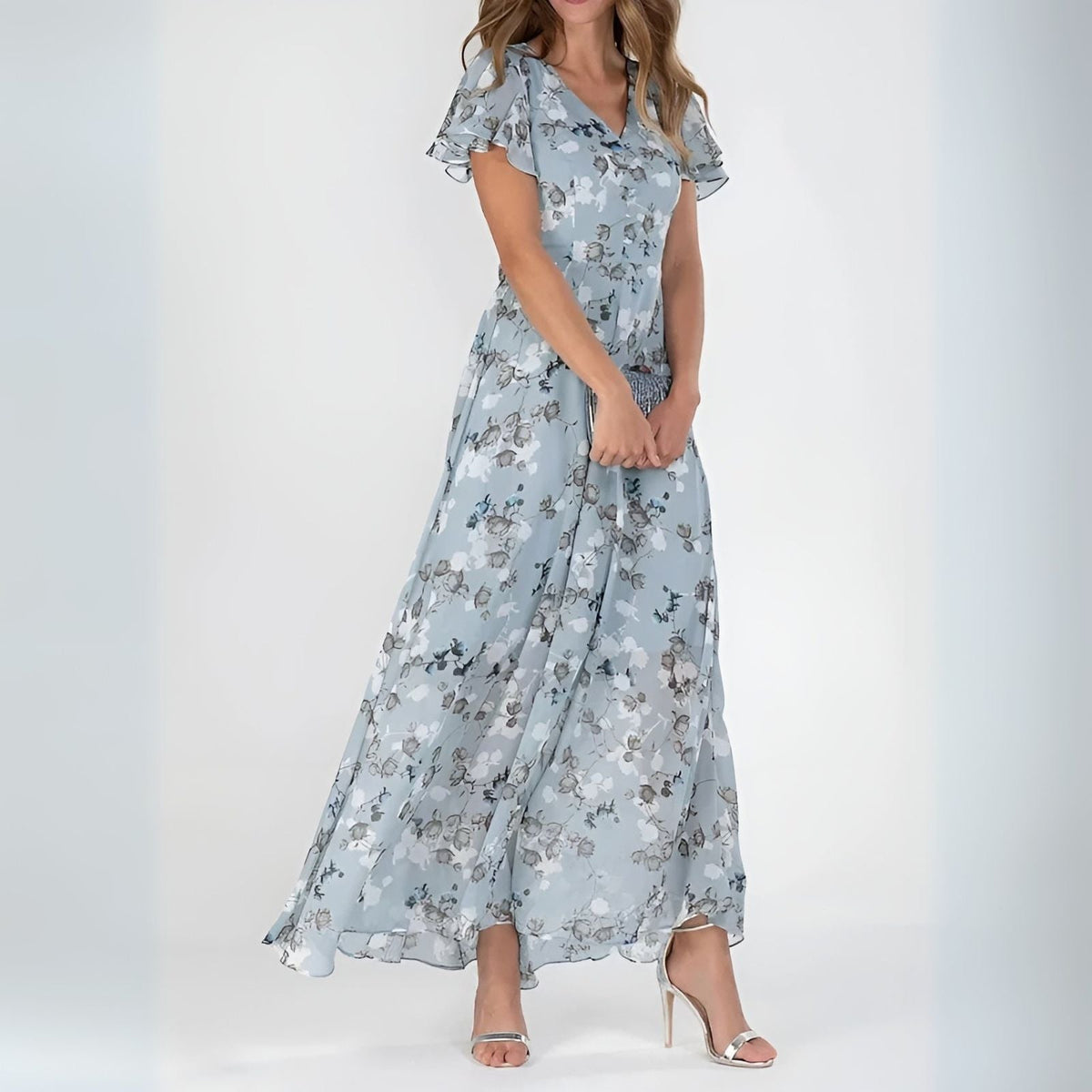 Women's Maxi Dress | Floral Print Flowy Chiffon Gown