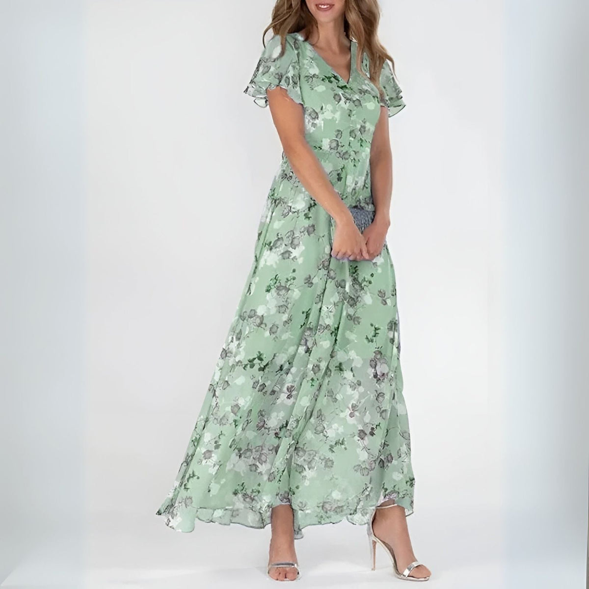 Women's Maxi Dress | Floral Print Flowy Chiffon Gown