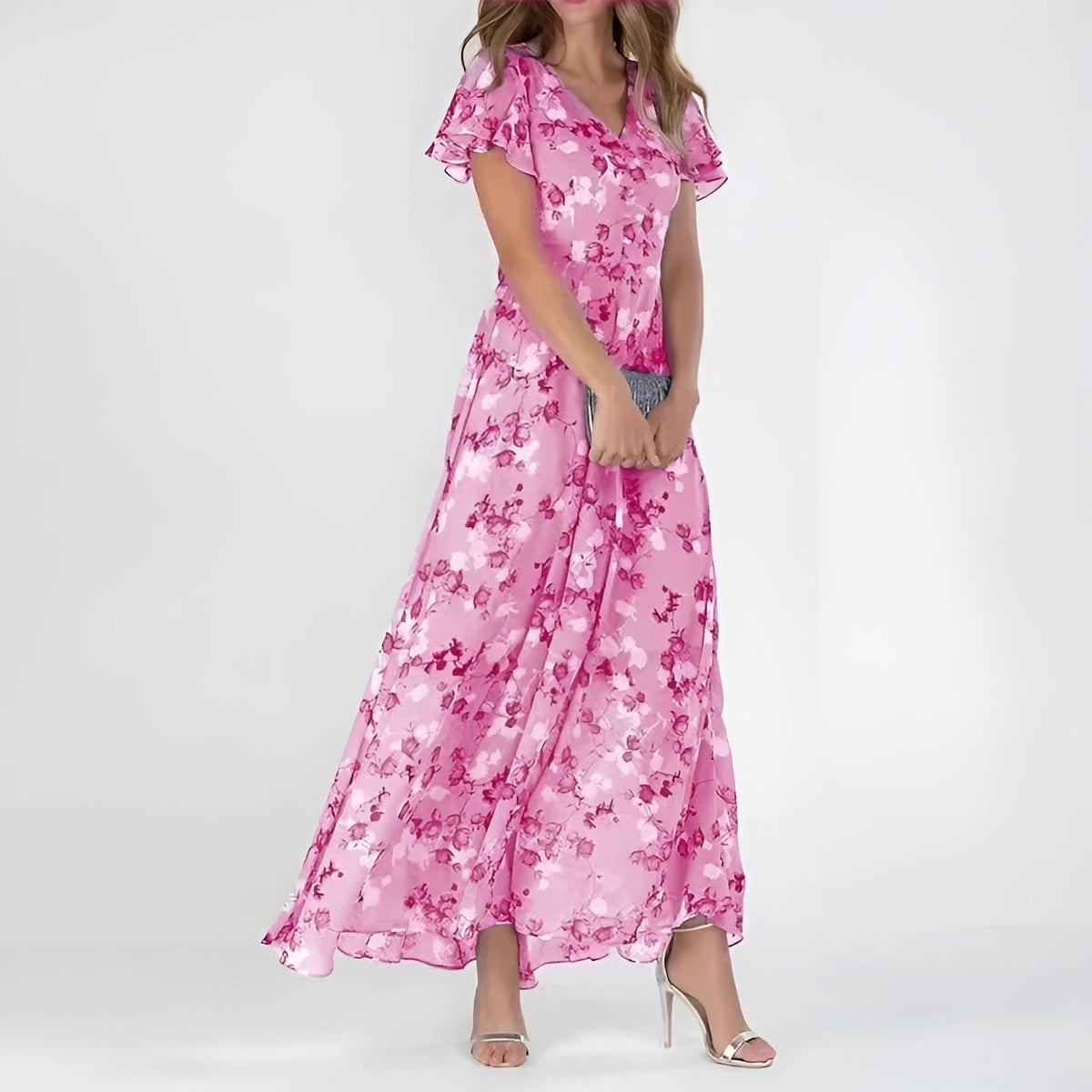Women's Maxi Dress | Floral Print Flowy Chiffon Gown