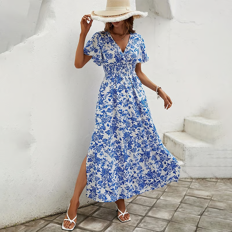 Women's Maxi Dress | Floral Print, Shirred Stretch Waist