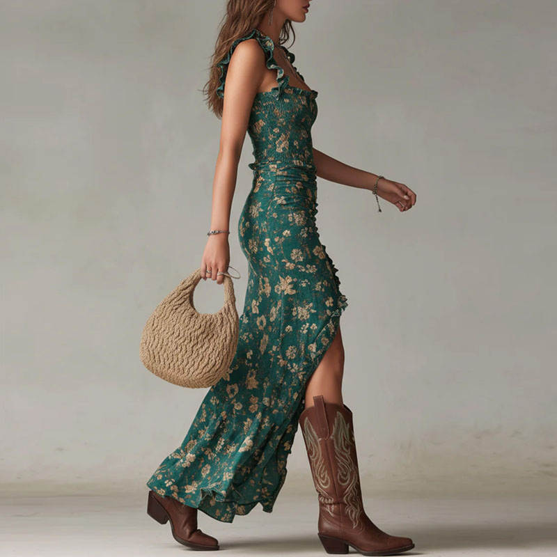 Women's Maxi Dress | Floral Smocked Bodice & Ruffle Design