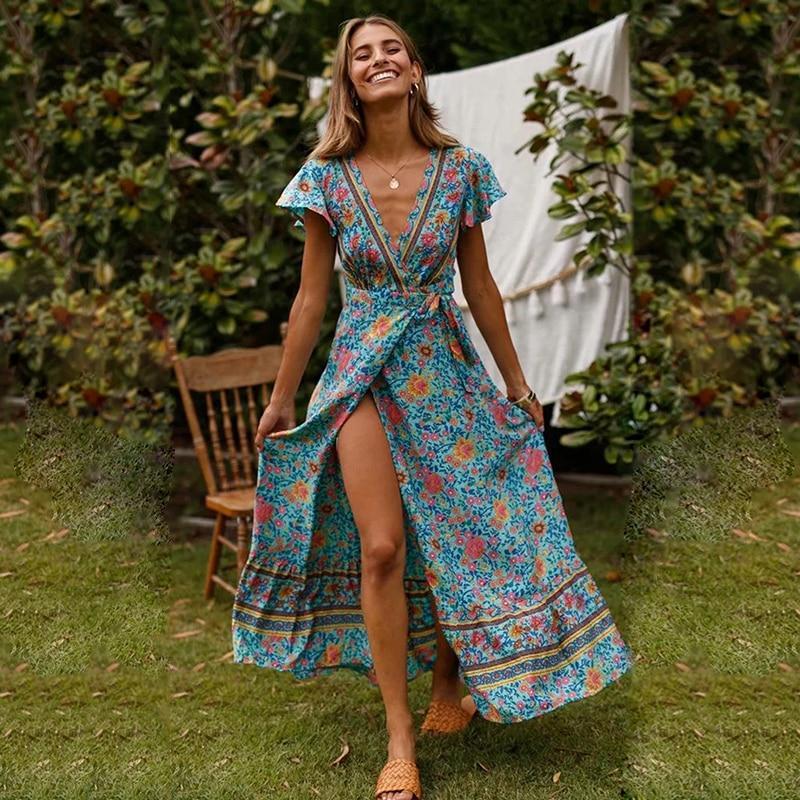 Women's Maxi Dress | Floral Wrap Dress With A Tie Waist