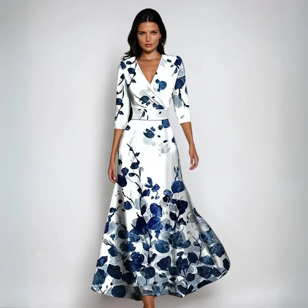 Women's Maxi Dress | Floral Wrap V-Neck & Flowing A-Line