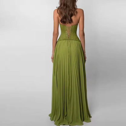 Women's Maxi Dress | Lace Corset Bodice & Pleated Design