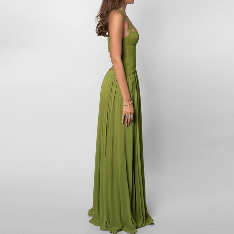 Women's Maxi Dress | Lace Corset Bodice & Pleated Design