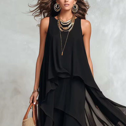 Women's Maxi Dress | Layered Asymmetric Sleeveless Design