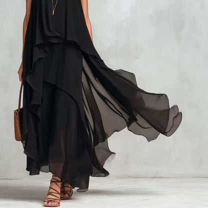 Women's Maxi Dress | Layered Asymmetric Sleeveless Design