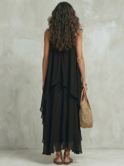 Women's Maxi Dress | Layered Asymmetric Sleeveless Design