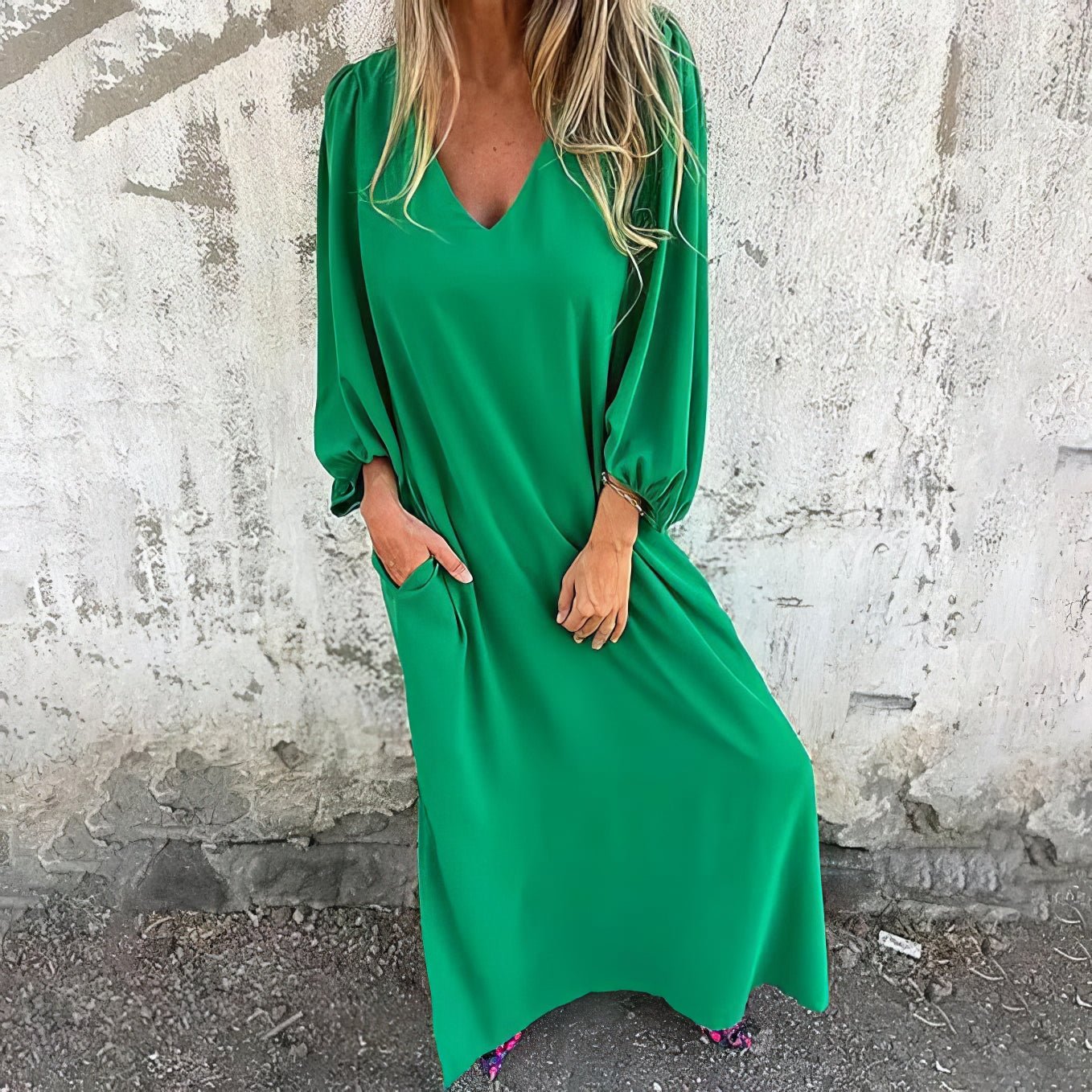 Women's Maxi Dress | Loose Fit V Neck Dress With Side Splits