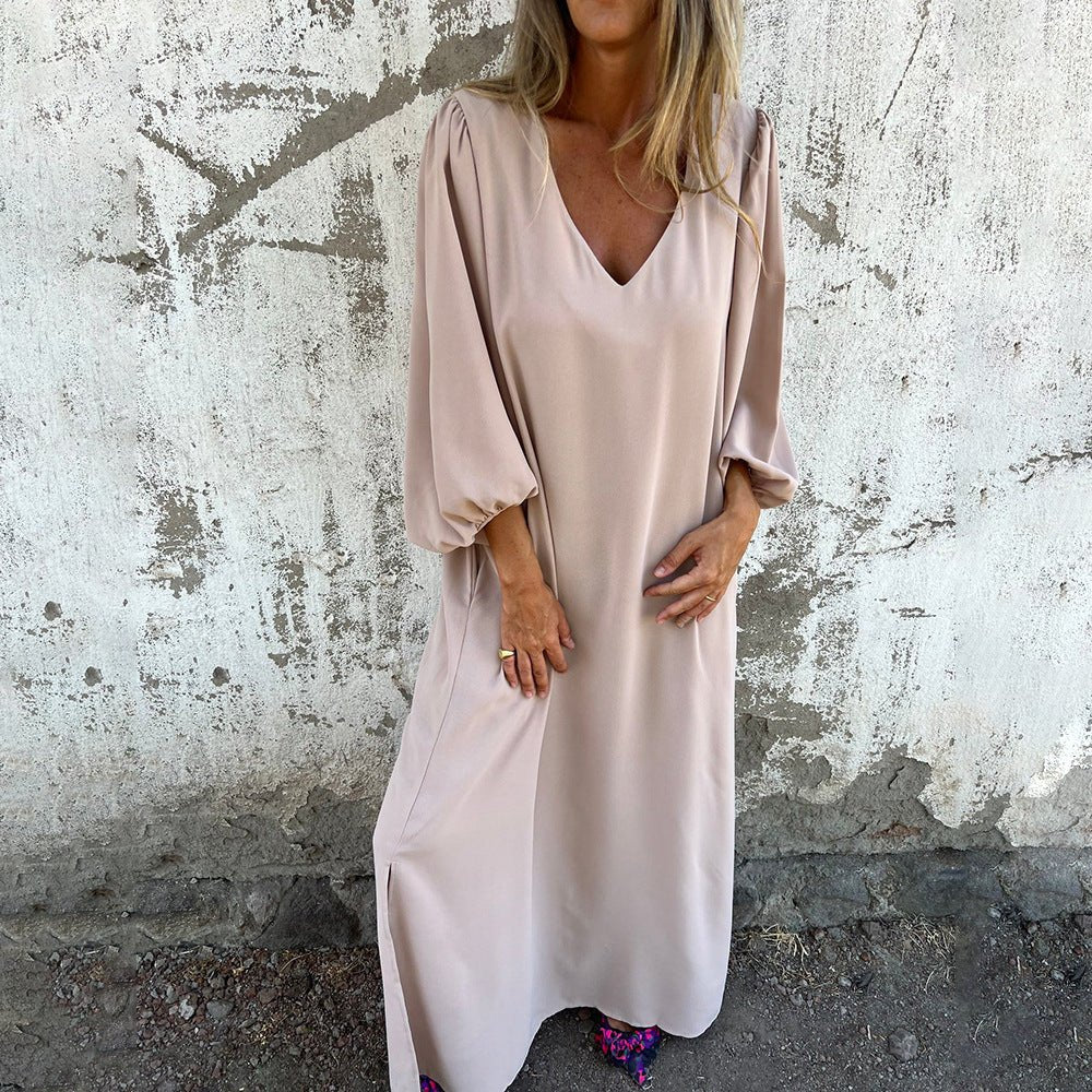 Women's Maxi Dress | Loose Fit V Neck Dress With Side Splits