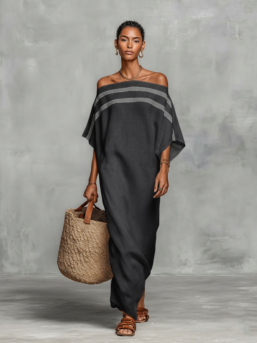 Women's Maxi Dress | Oversized Kaftan With A Wide Boat Neckline