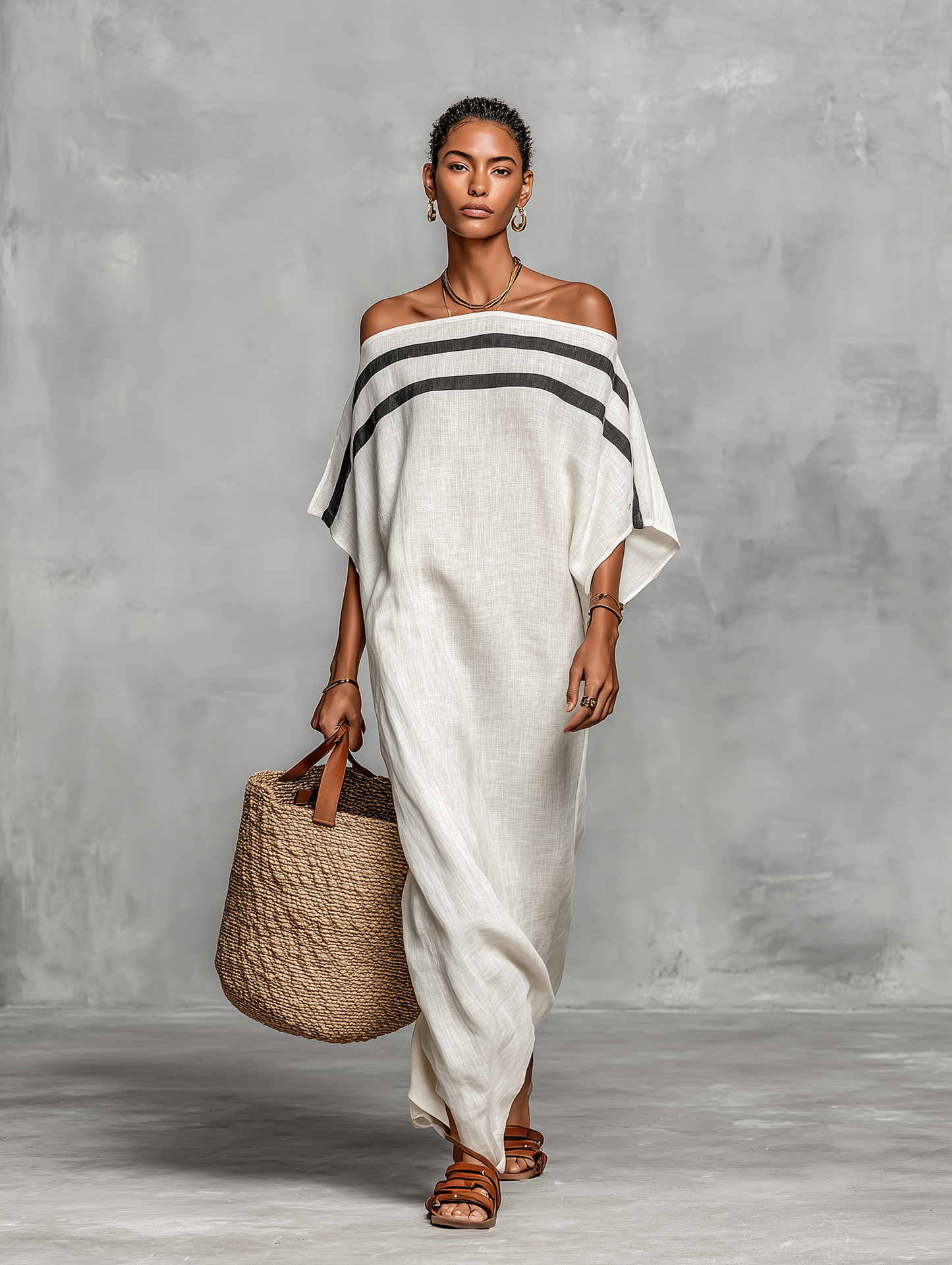 Women's Maxi Dress | Oversized Kaftan With A Wide Boat Neckline