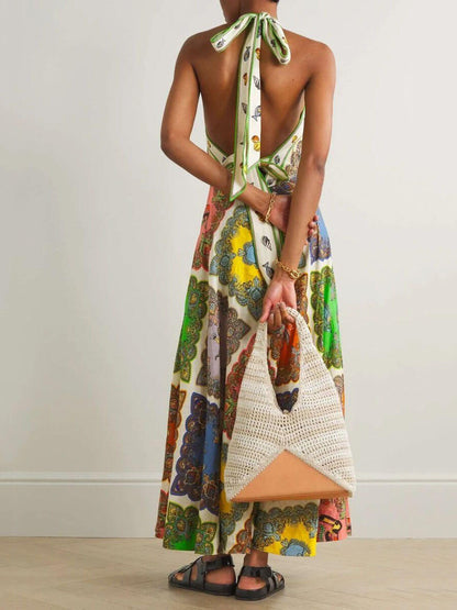 Women's Maxi Dress | Scarf Print, Crossover Halter