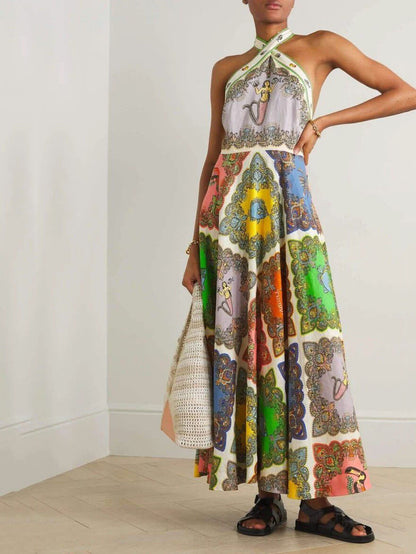 Women's Maxi Dress | Scarf Print, Crossover Halter